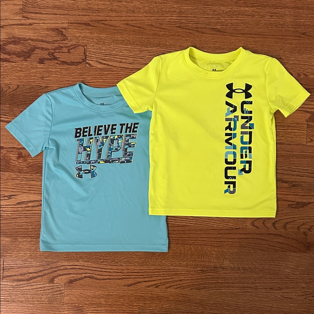 Under Armour Kids' Performance Tees - Aqua and Neon Yellow